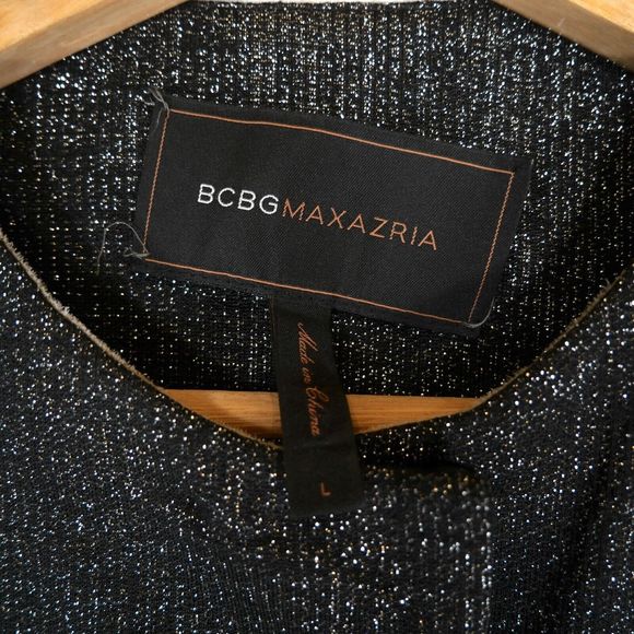 BCBG Max Azria Women's Black Sliver Shiny Blazer Collarless Size L - Picture 13 of 15